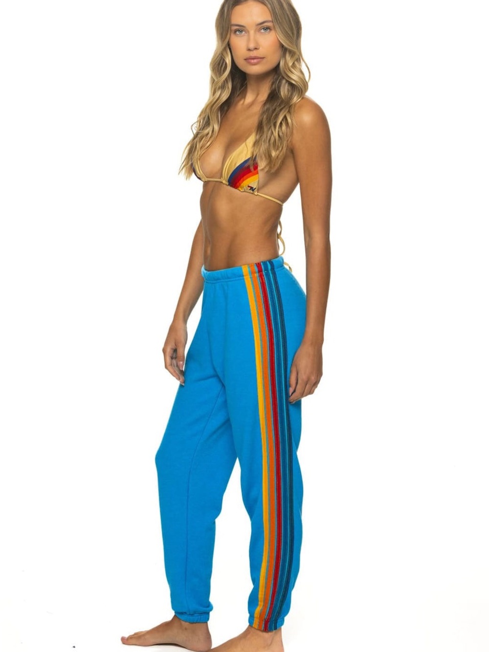 Aviator Nation 5 Stripe Sweatpants Neon Blue Size Large NWOT